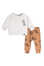 Deux Par Deux Oatmeal Origami Dogs Top & Pant Set