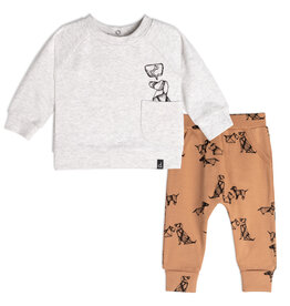 Deux Par Deux Oatmeal Origami Dogs Top & Pant Set