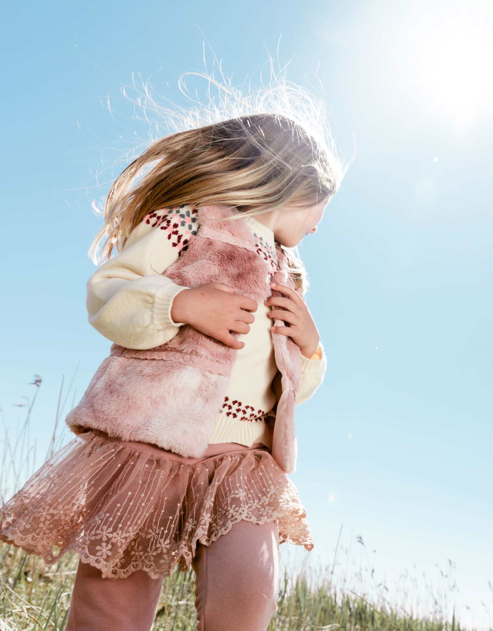 Deux Par Deux Silver Pink Faux Fur Vest