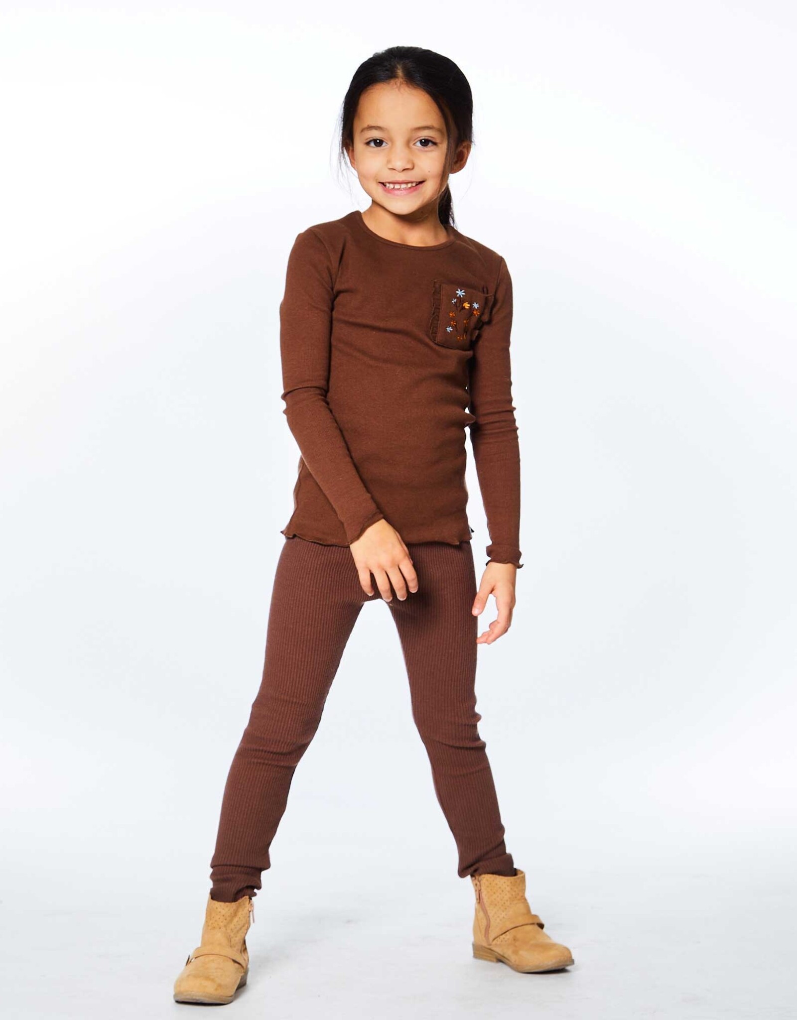 Deux Par Deux Seal Brown Rib Long Sleeve w/Pocket