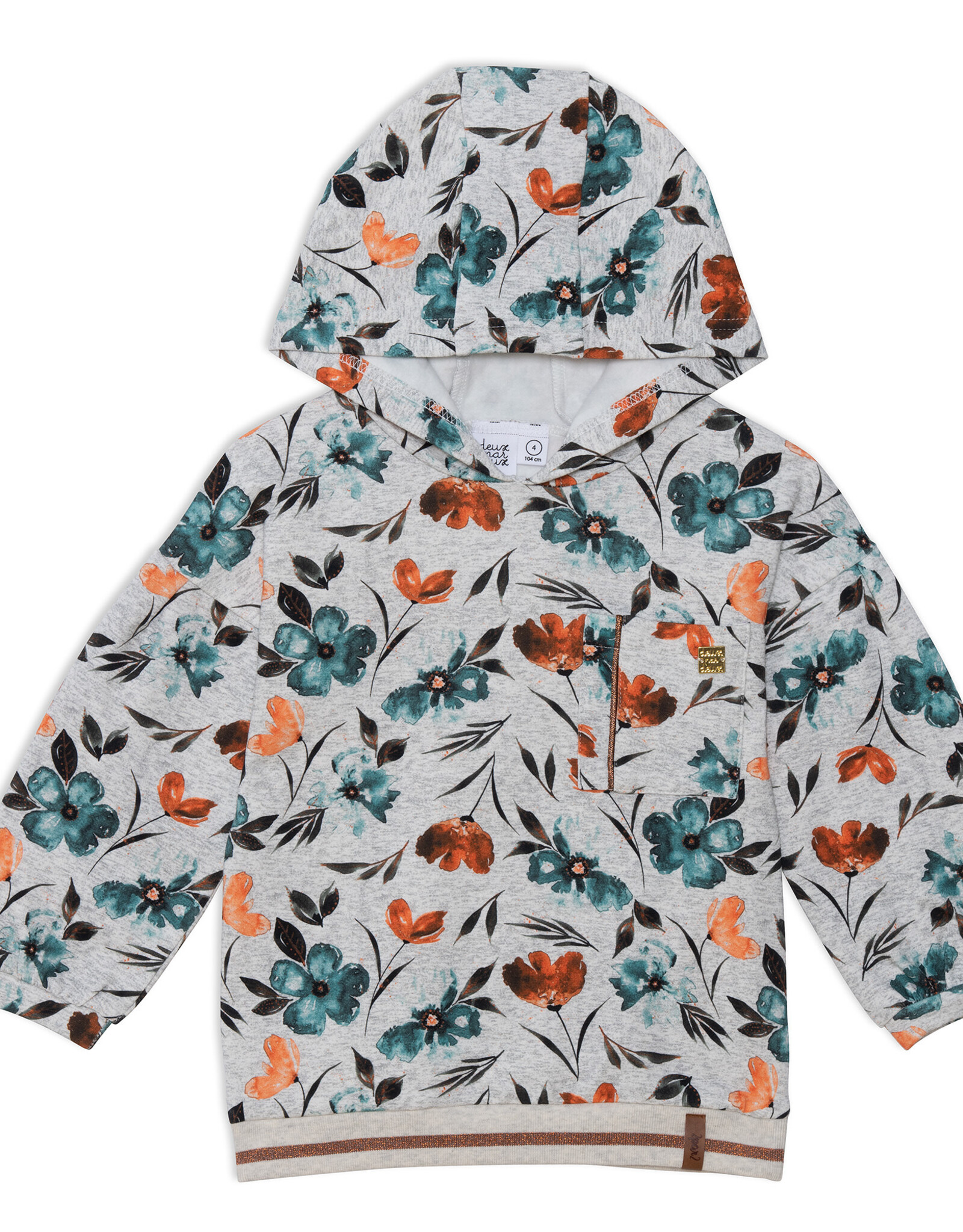 Deux Par Deux Watercolor Flowers Long Sleeve Top w/Pocket