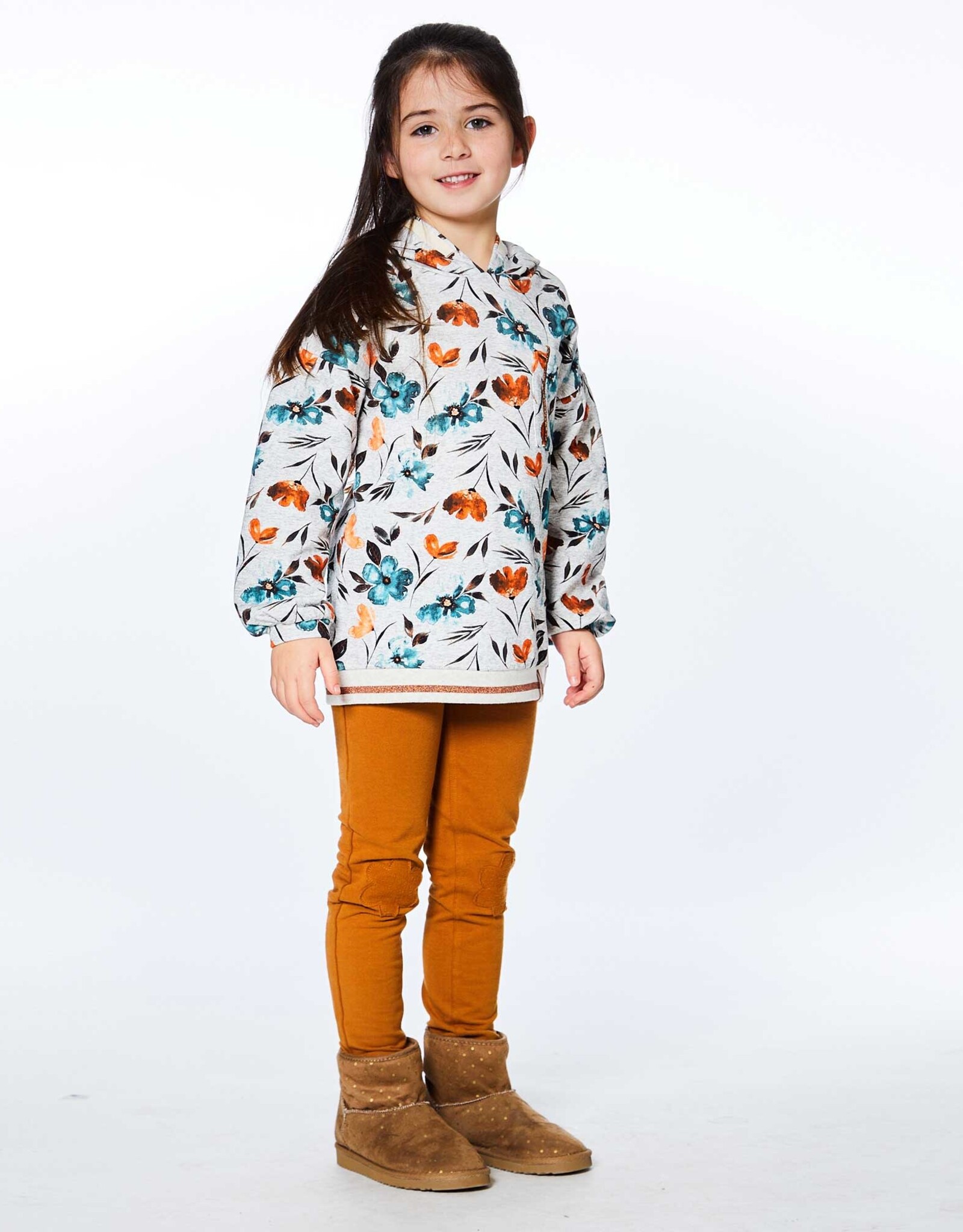 Deux Par Deux Watercolor Flowers Long Sleeve Top w/Pocket