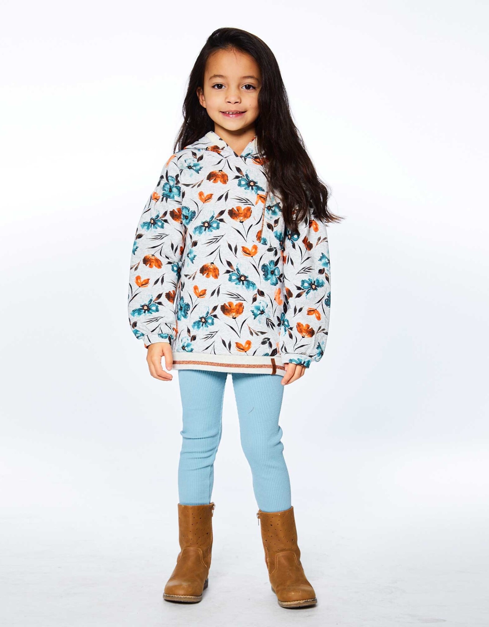 Deux Par Deux Watercolor Flowers Long Sleeve Top w/Pocket
