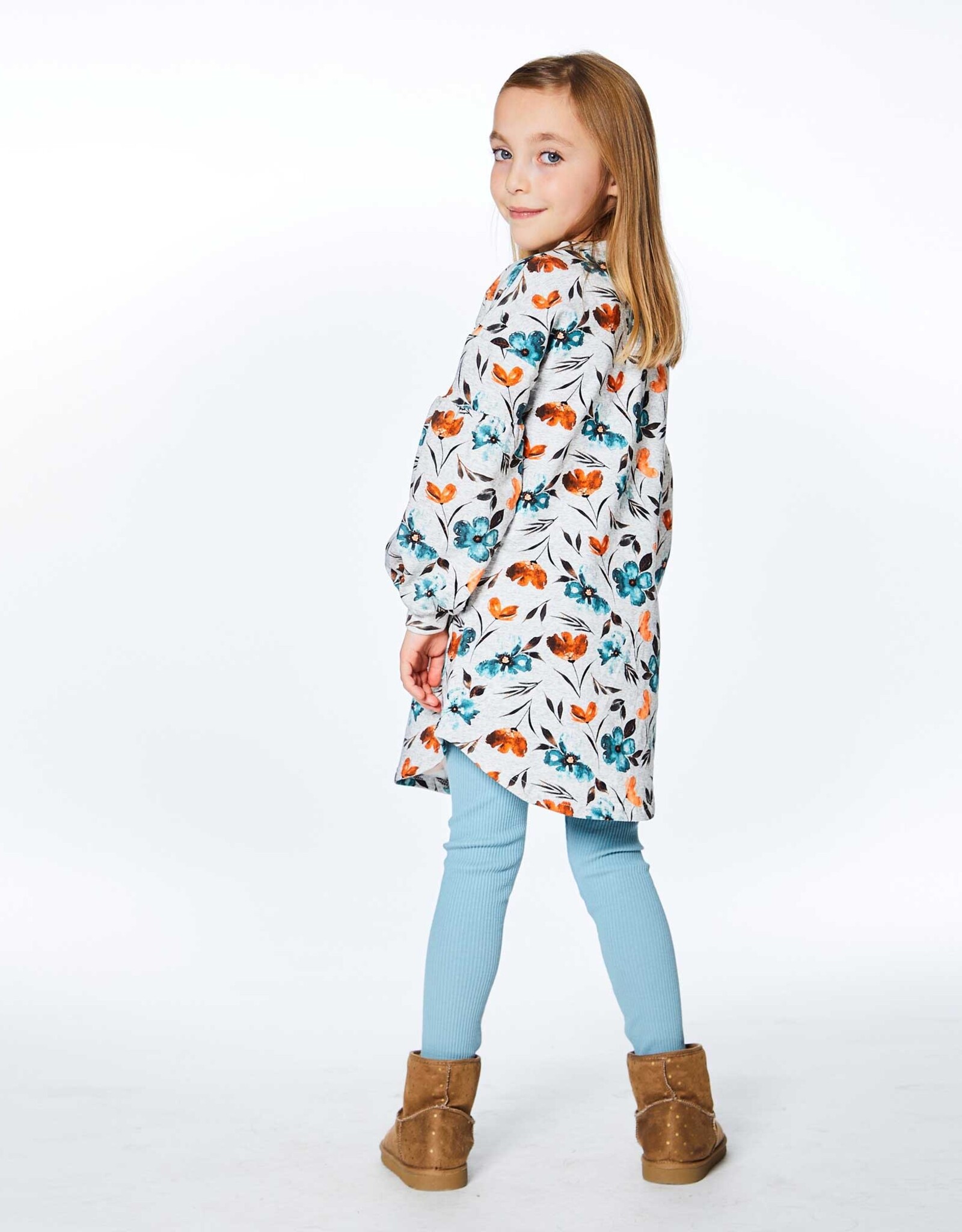 Deux Par Deux Watercolor Flowers Long Sleeve Dress