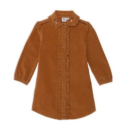 Deux Par Deux Raw Sienna Cord Long Sleeve Dress w/Frill