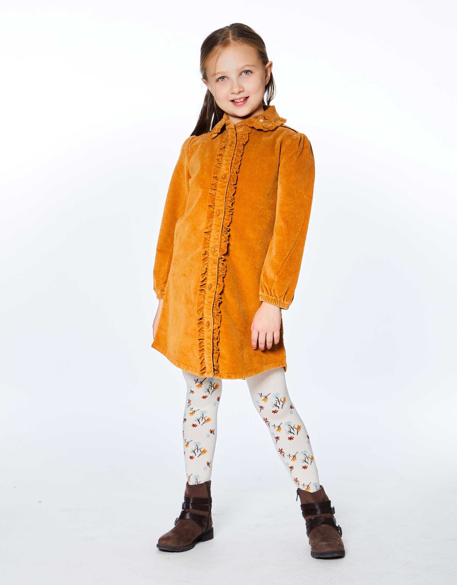 Deux Par Deux Raw Sienna Cord Long Sleeve Dress w/Frill