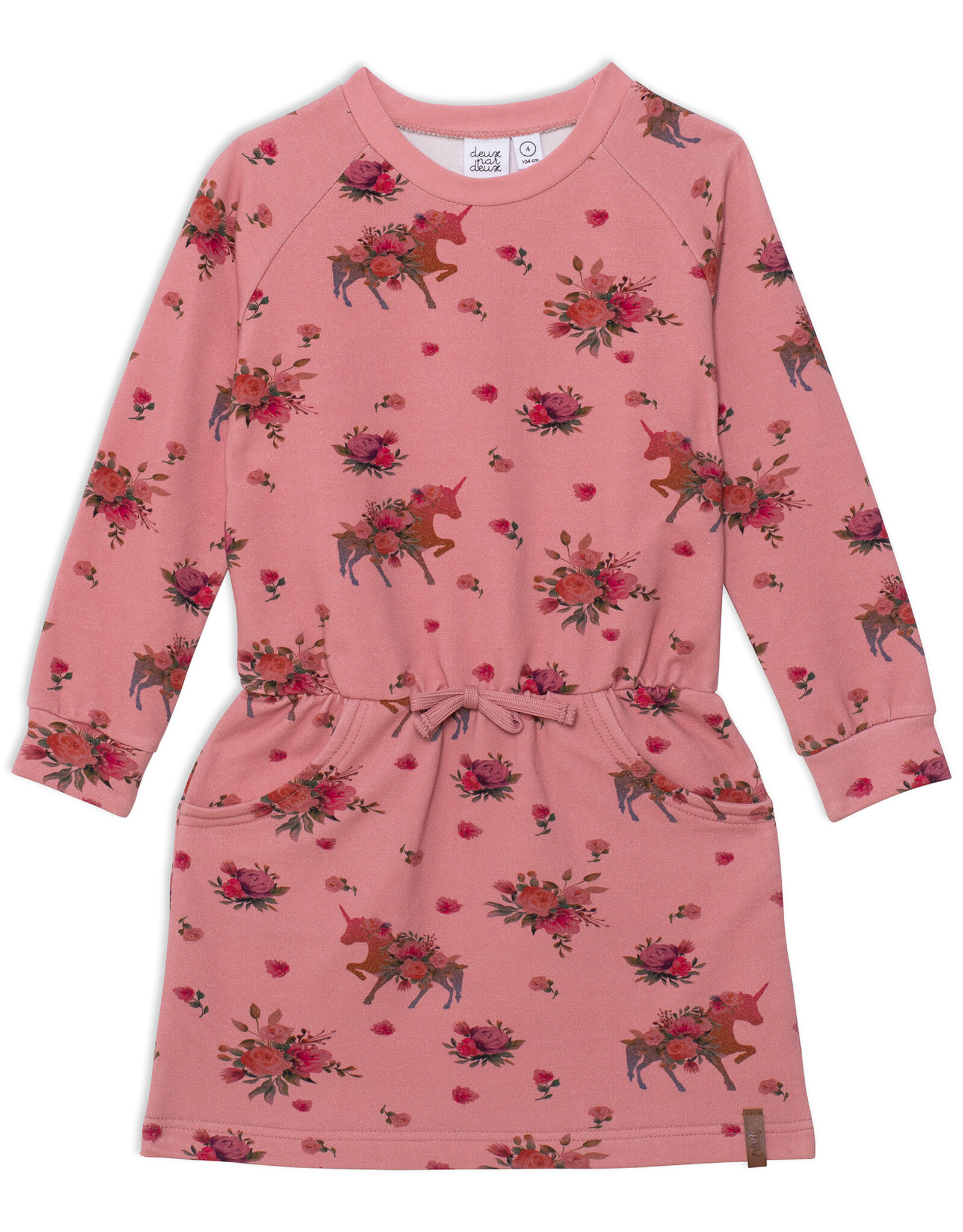 Deux Par Deux Pink Flower Unicorn Printed Dress