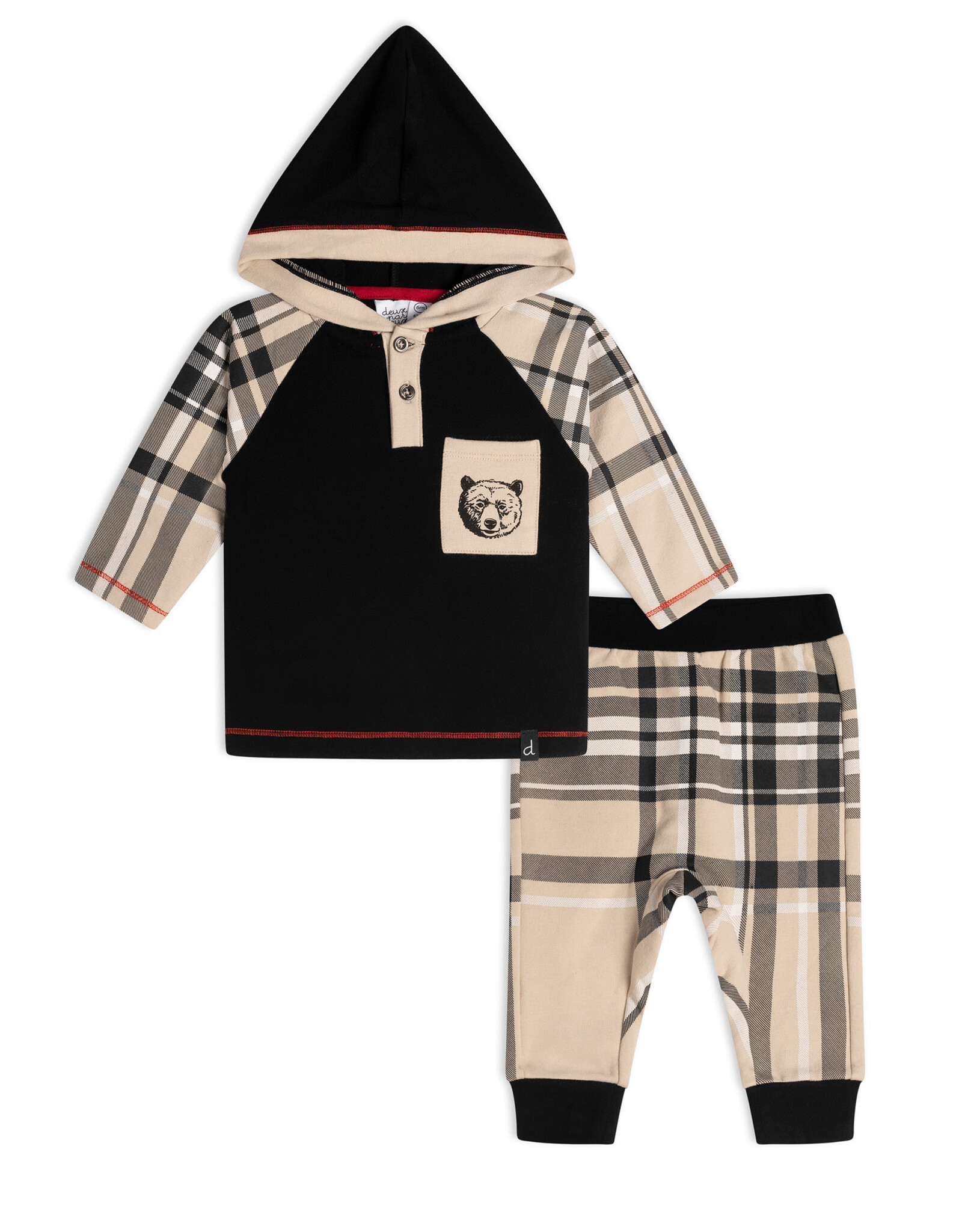 Deux Par Deux Grizzly Plaid Top & Pant Set
