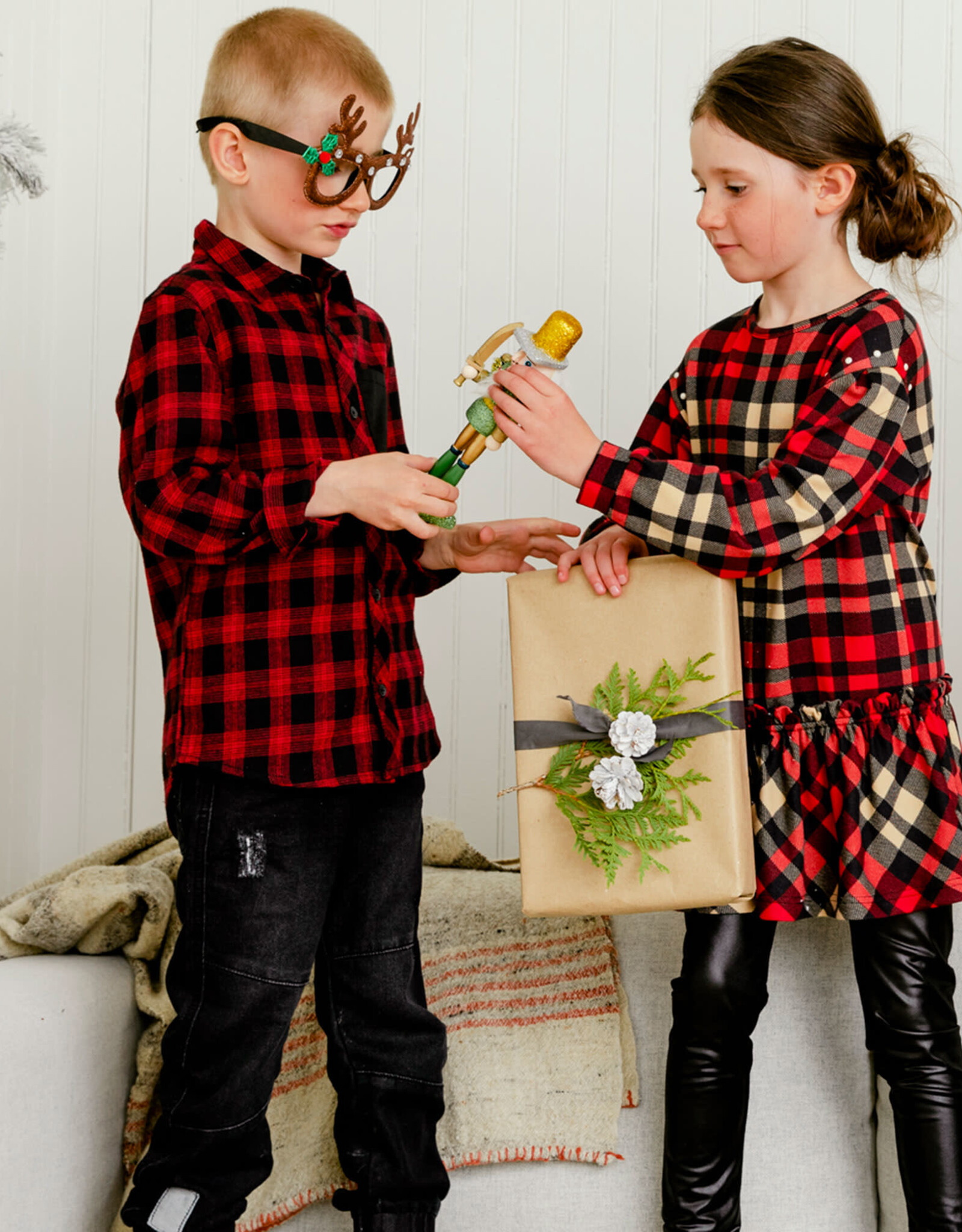 Deux Par Deux Christmas Plaid Tunic/Legging Set