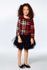 Deux Par Deux Long Sleeve Plaid Dress w/Mesh Skirt