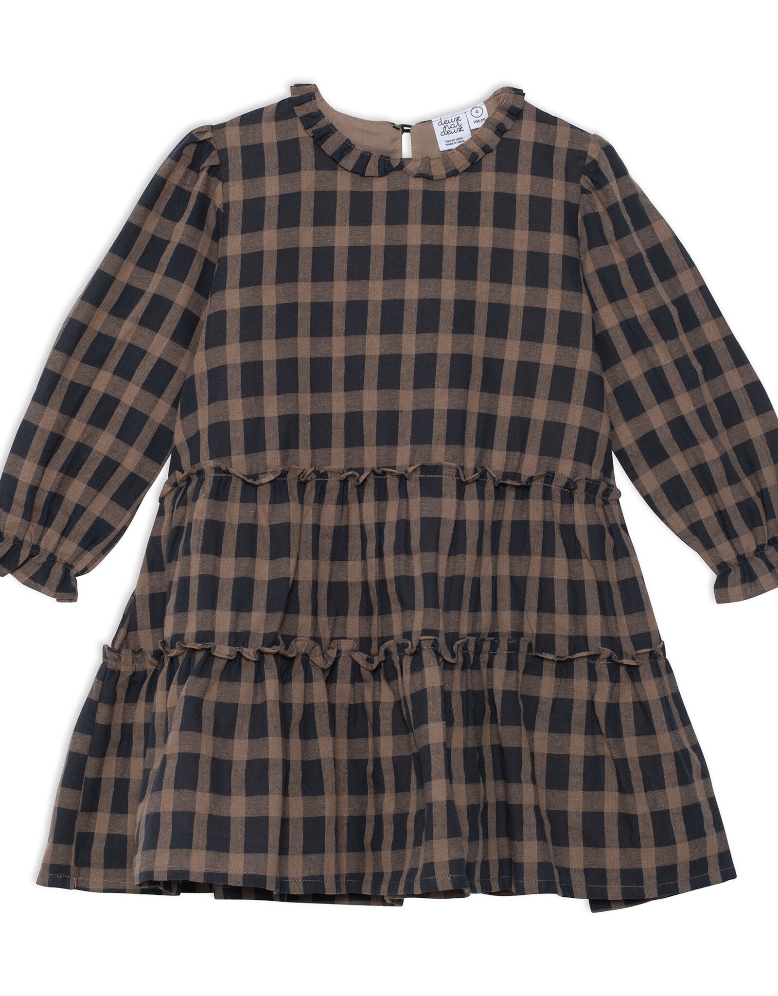 Deux Par Deux Sheer Plaid Long Sleeve Dress