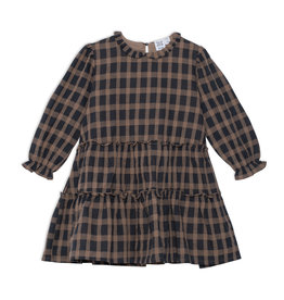 Deux Par Deux Sheer Plaid Long Sleeve Dress