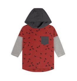 Deux Par Deux Barn Red Raglan Hooded Top