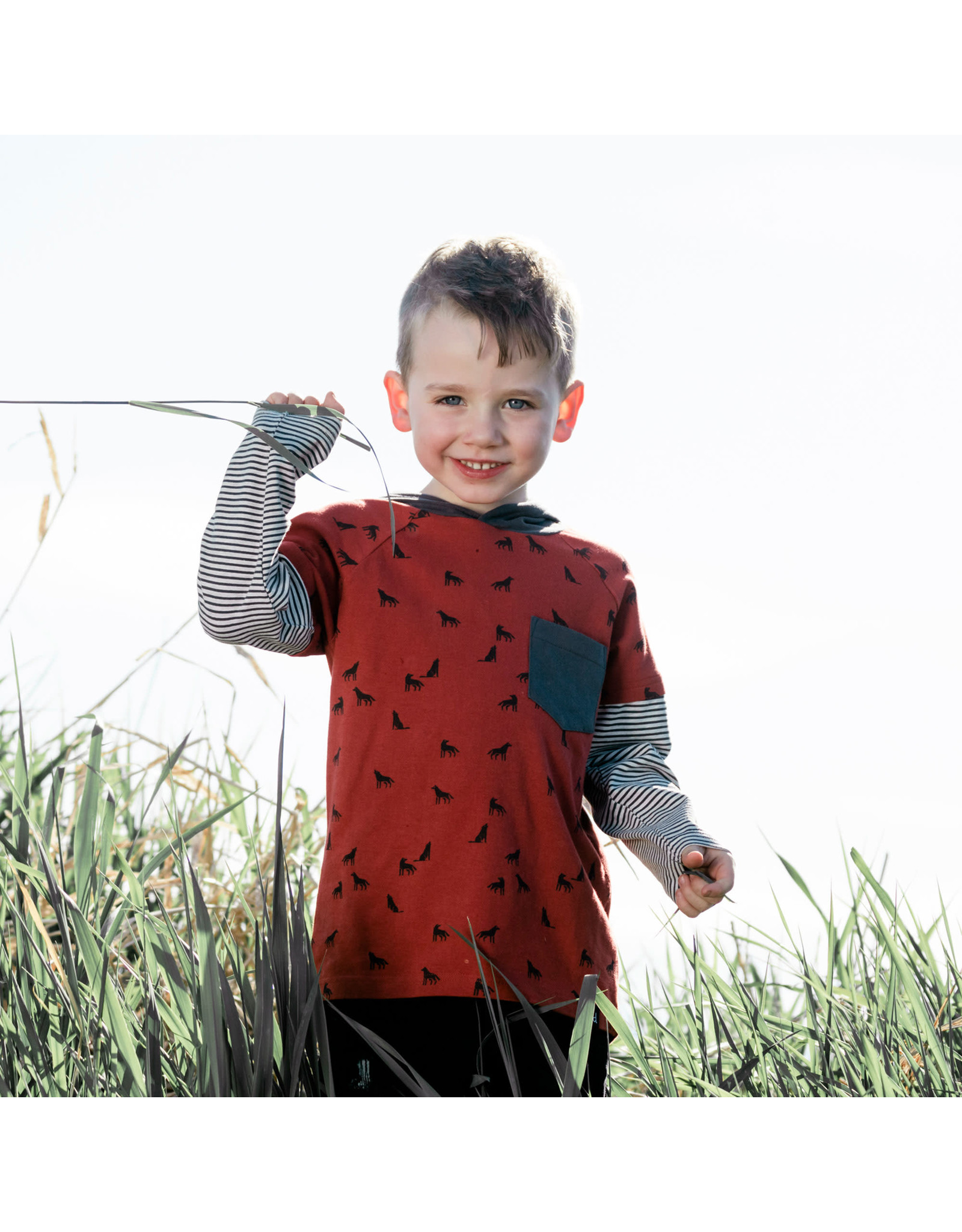 Deux Par Deux Barn Red Raglan Hooded Top