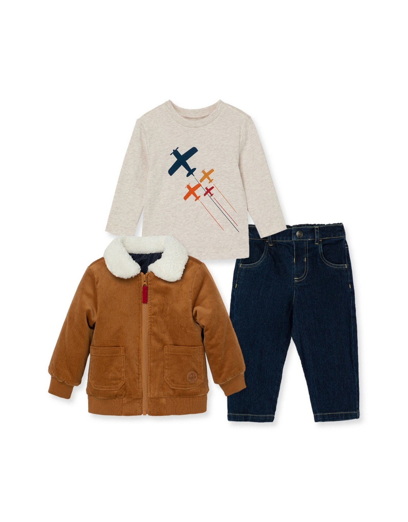 Little Me Airplane Shirt, Jacket & Pants Set