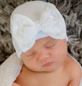 ilybean Nursery Beanie - Pearl & Lace Bow