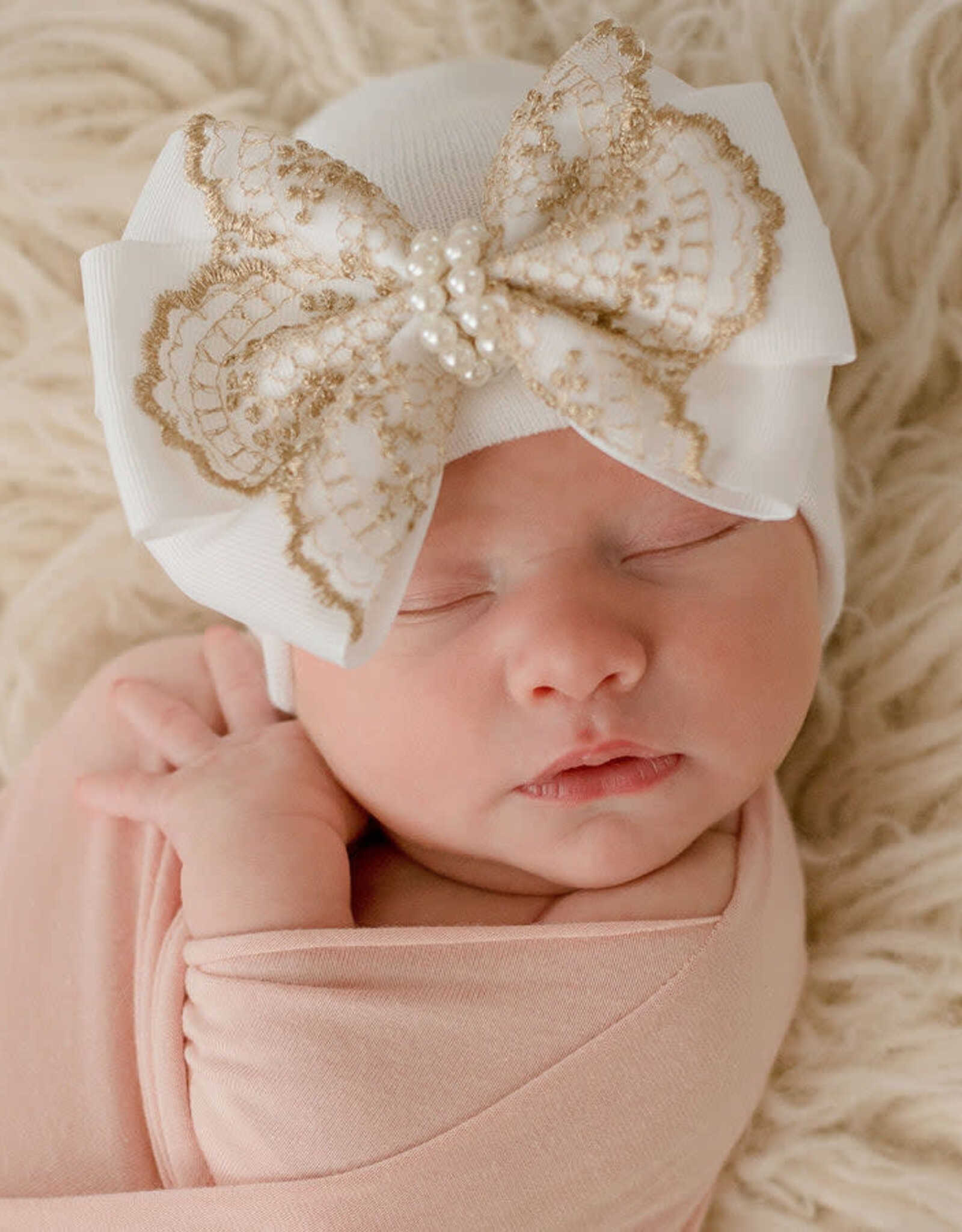 ilybean Nursery Beanie - Gold Grace Lace