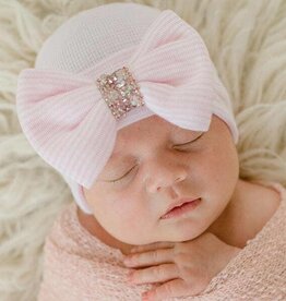 ilybean Nursery Beanie - Pink Striped Crystal Bow