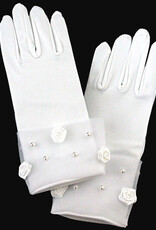 Lito Short Satin Gloves with Rosette & Pearl Accents