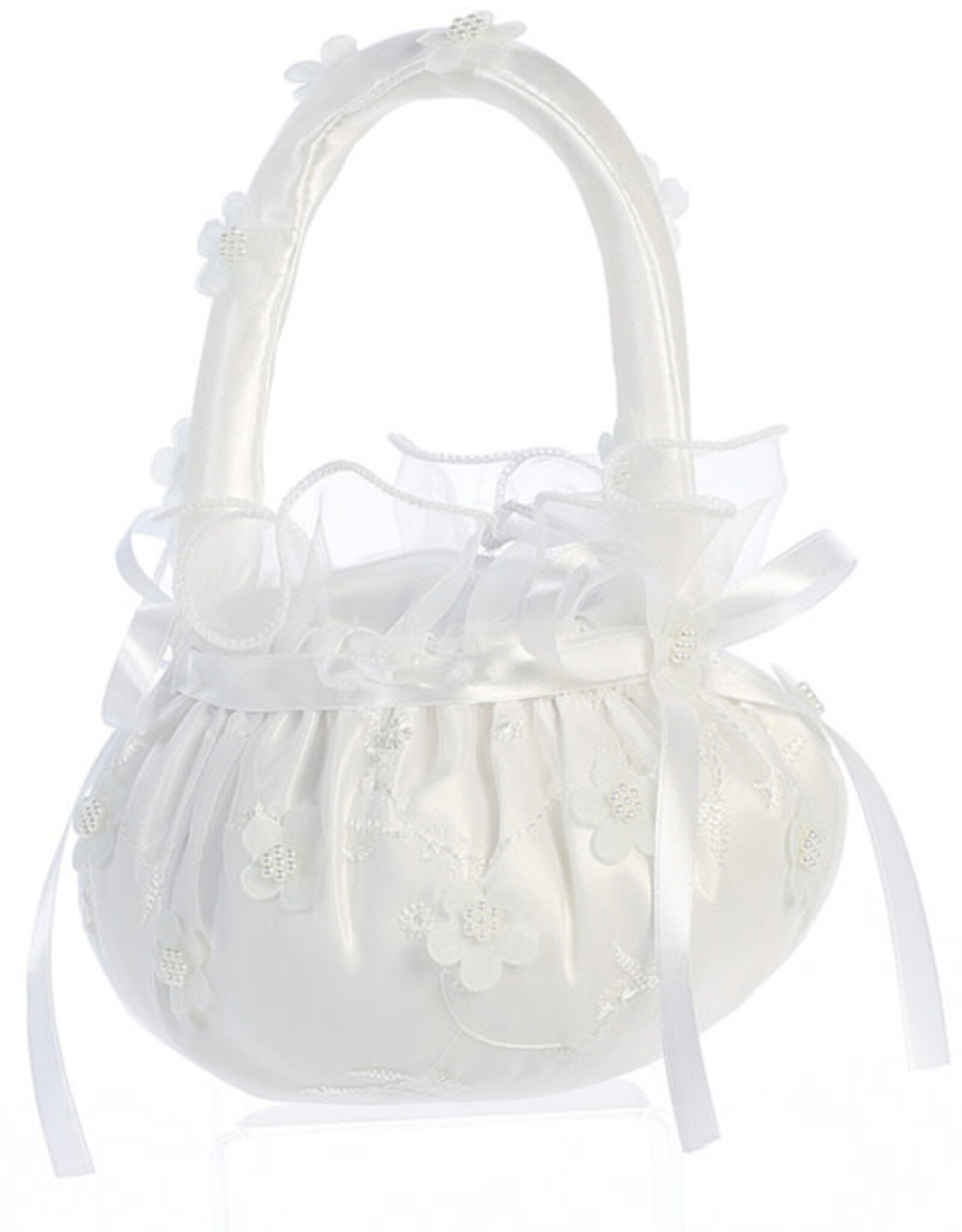 Lito Flower Basket - Embroidered Satin with Organza Flower Trims