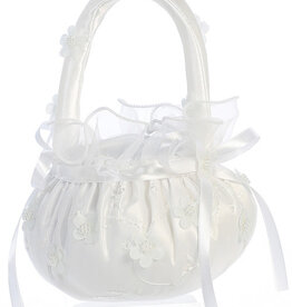 Lito Flower Basket - Embroidered Satin with Organza Flower Trims