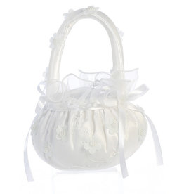 Lito Flower Basket - Embroidered Satin with Organza Flower Trims