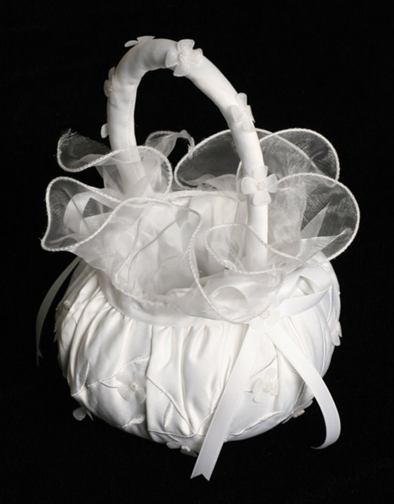 Lito Flower Basket - Embroidered Satin with Ruffled Top