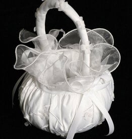 Lito Flower Basket - Embroidered Satin with Ruffled Top