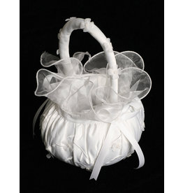 Lito Flower Basket - Embroidered Satin with Ruffled Top