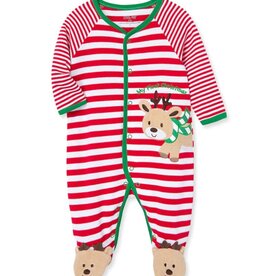 Little Me Holiday Reindeer Stripe Footie