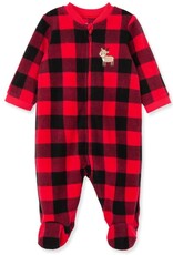 Little Me Reindeer Check Fleece Zip Footie