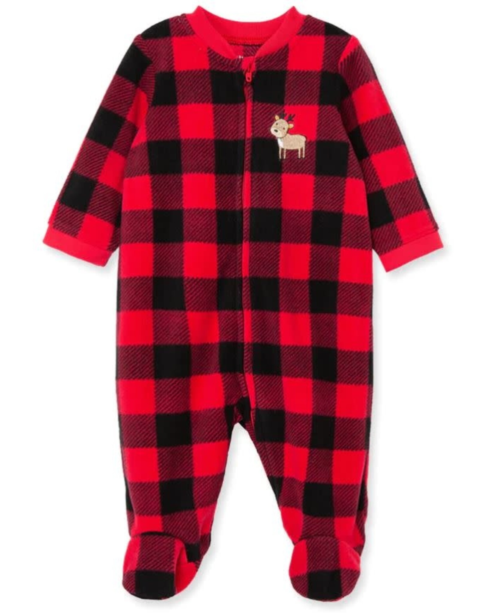 Little Me Reindeer Check Fleece Zip Footie