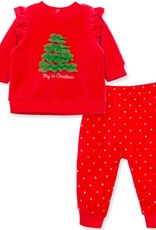Little Me Christmas Tree Velour Pant Set