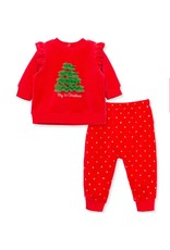 Little Me Christmas Tree Velour Pant Set