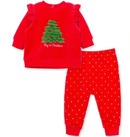 Little Me Christmas Tree Velour Pant Set