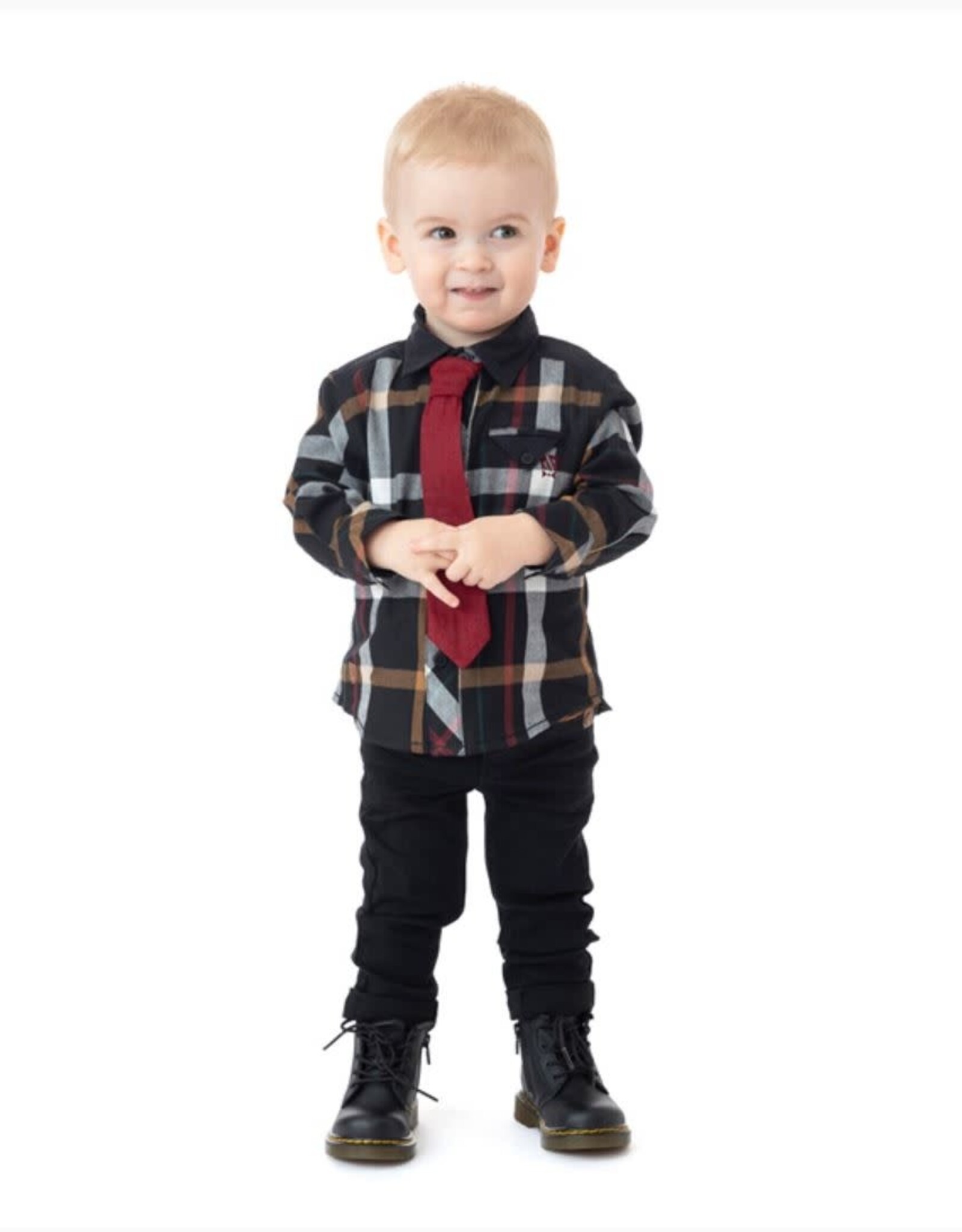 Noruk Black Plaid Button Up w/Tie