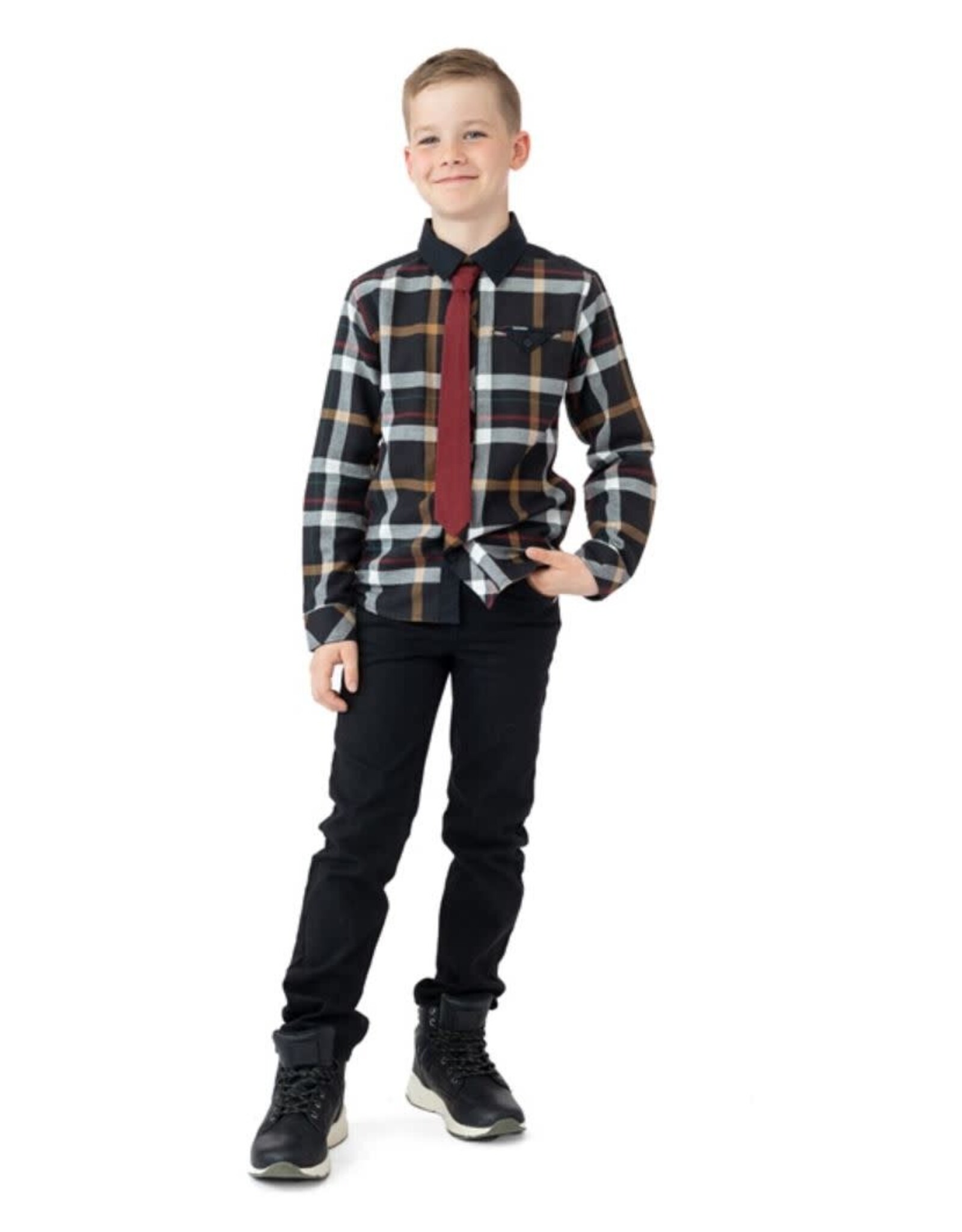 Noruk Black Plaid Button Up w/Tie