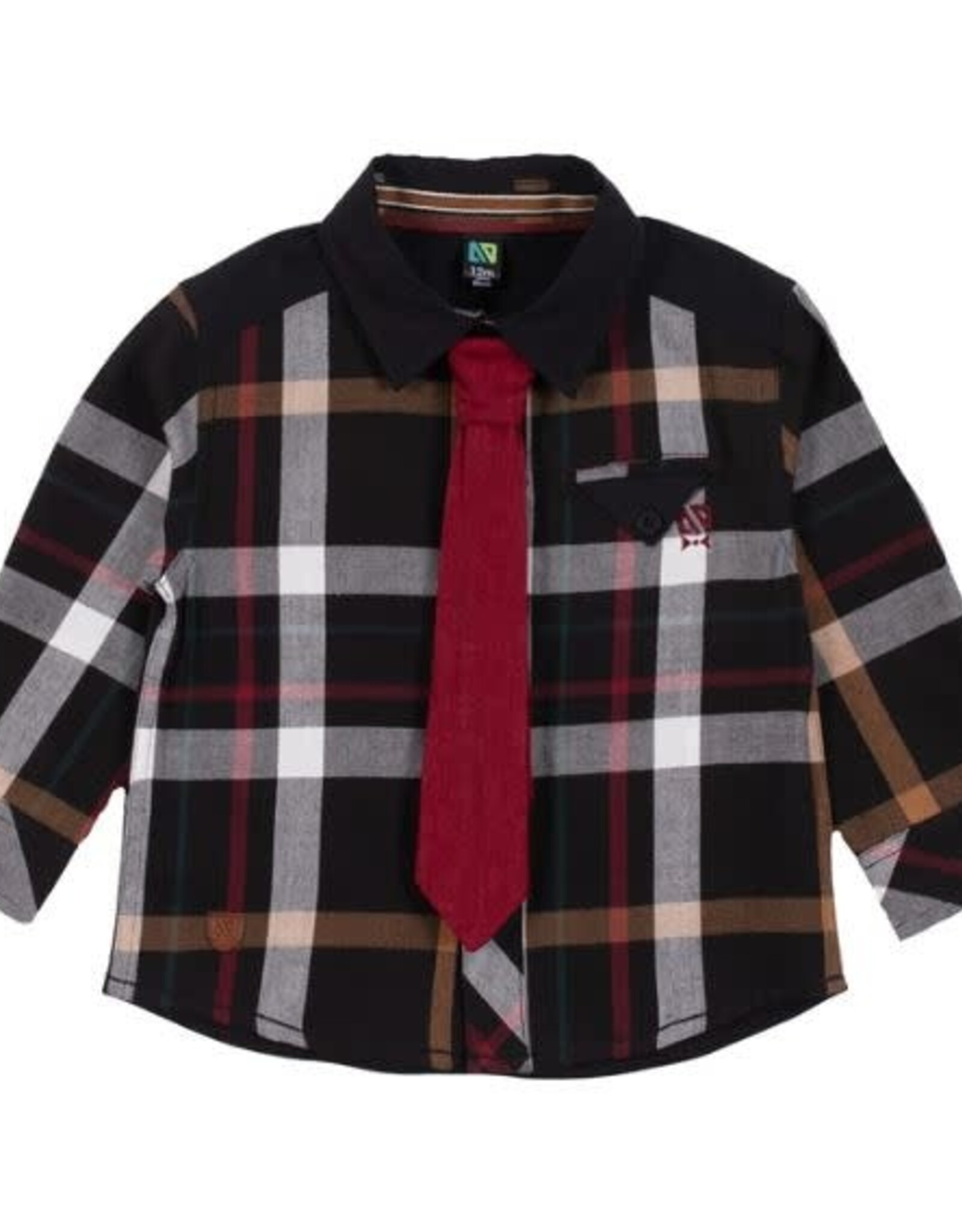 Noruk Black Plaid Button Up w/Tie