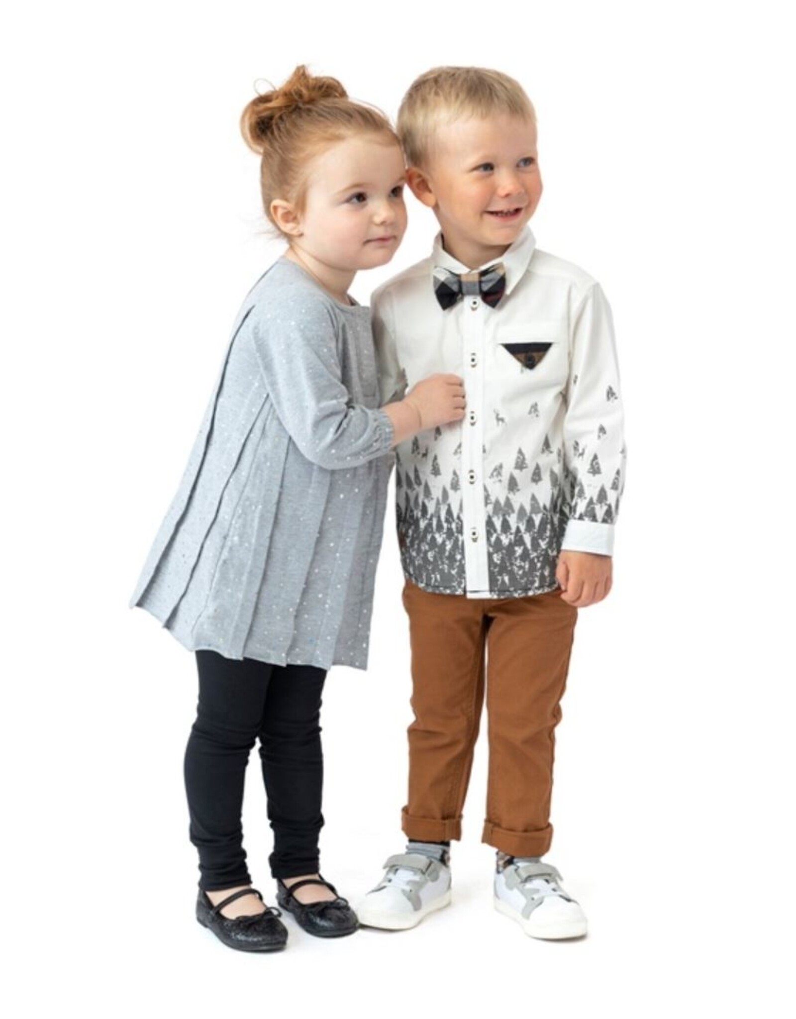 Noruk Ivory Pine Tree Button Up w/Bowtie
