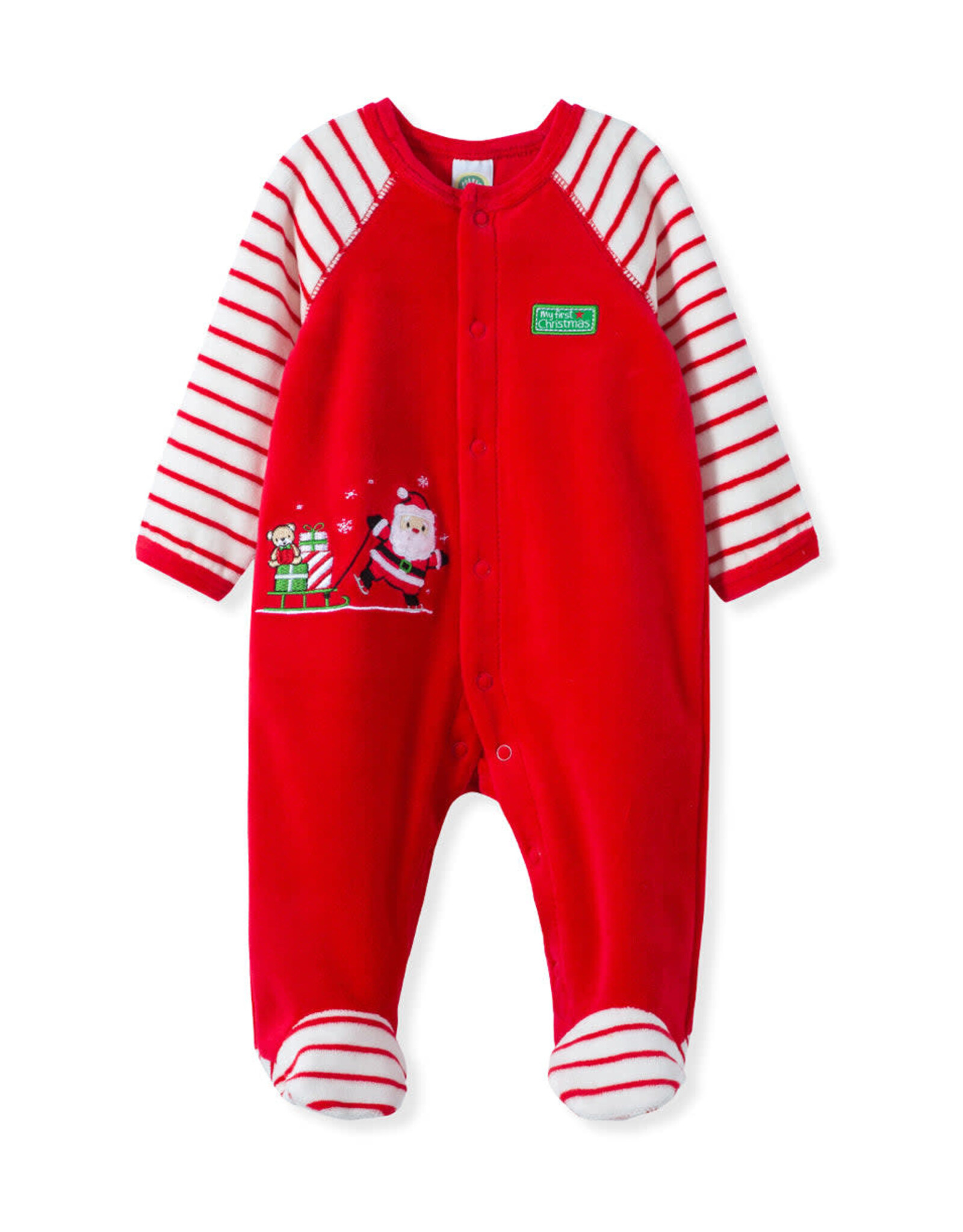 Little Me My First Christmas Striped Footie