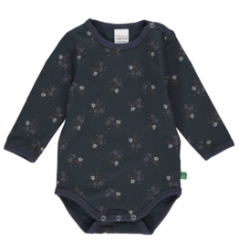 Green Cotton Star Long Sleeve Bodysuit in Night Blue