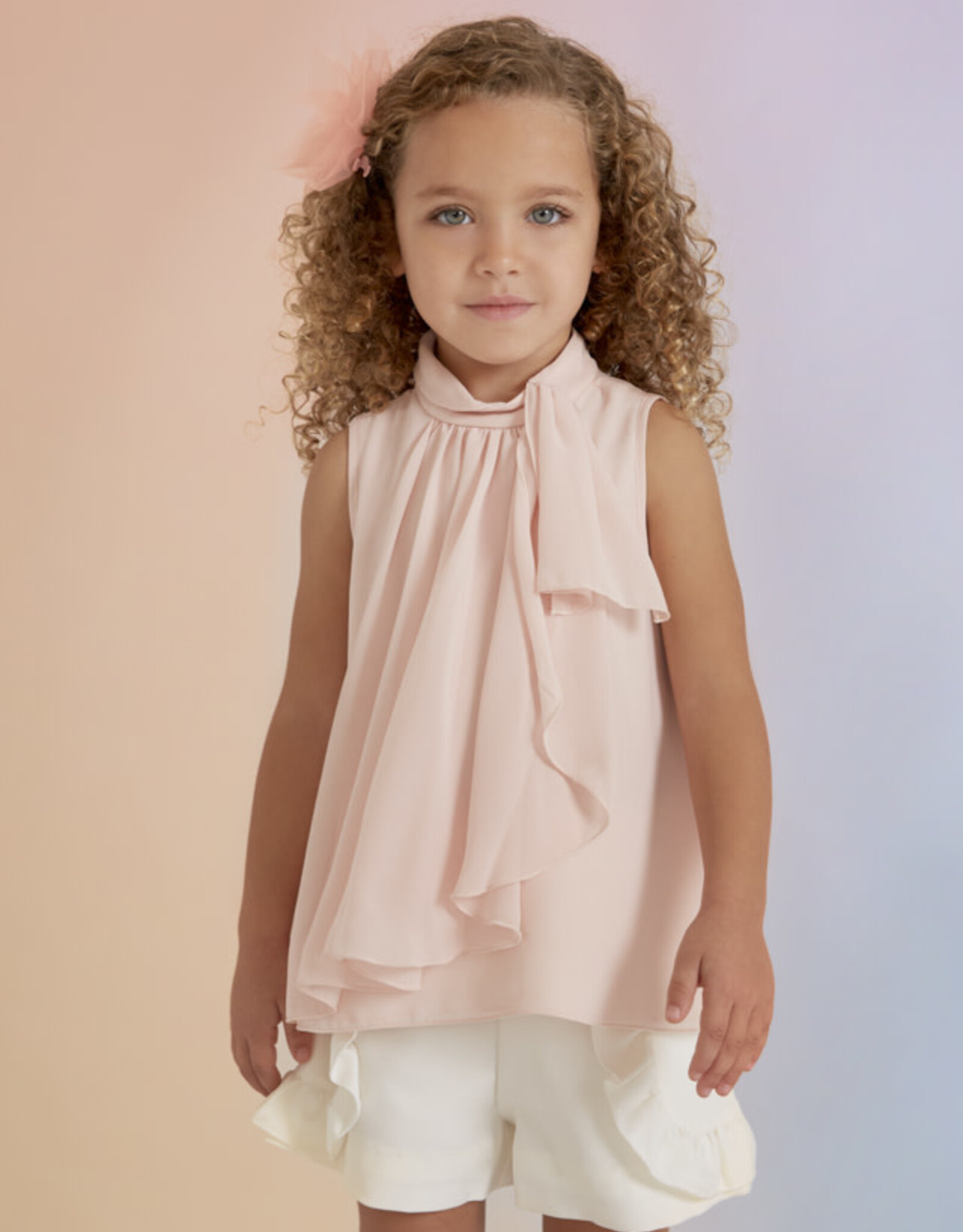 Abel & Lula Ruffled Chiffon Blouse in Cake