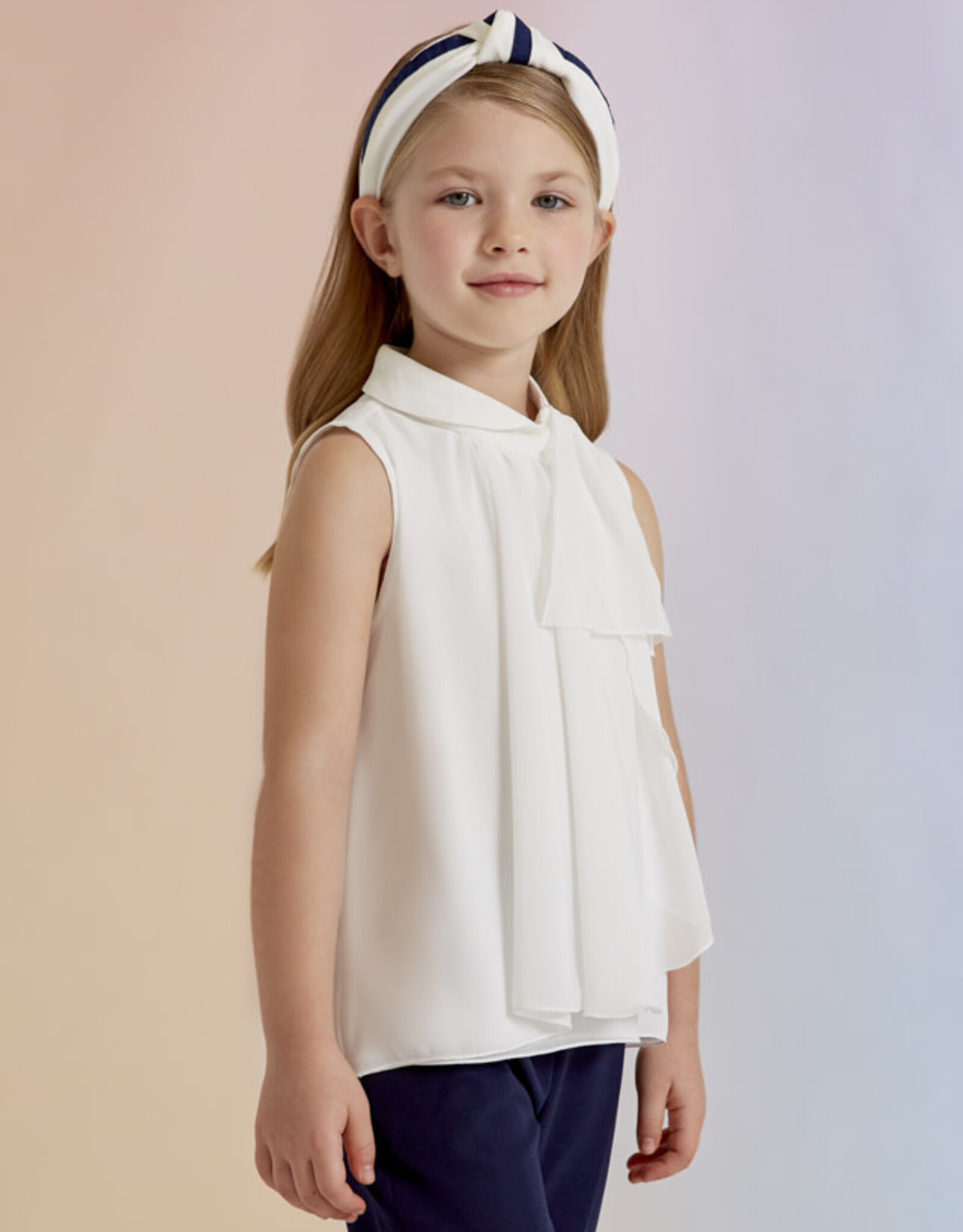 Abel & Lula Ruffled Chiffon Blouse in White