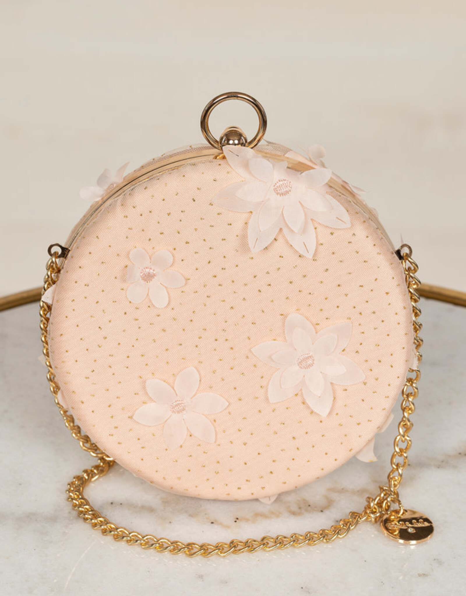 Abel & Lula Peach Embroidered Tulle Clutch