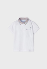 Mayoral White w/Floral Collar Polo