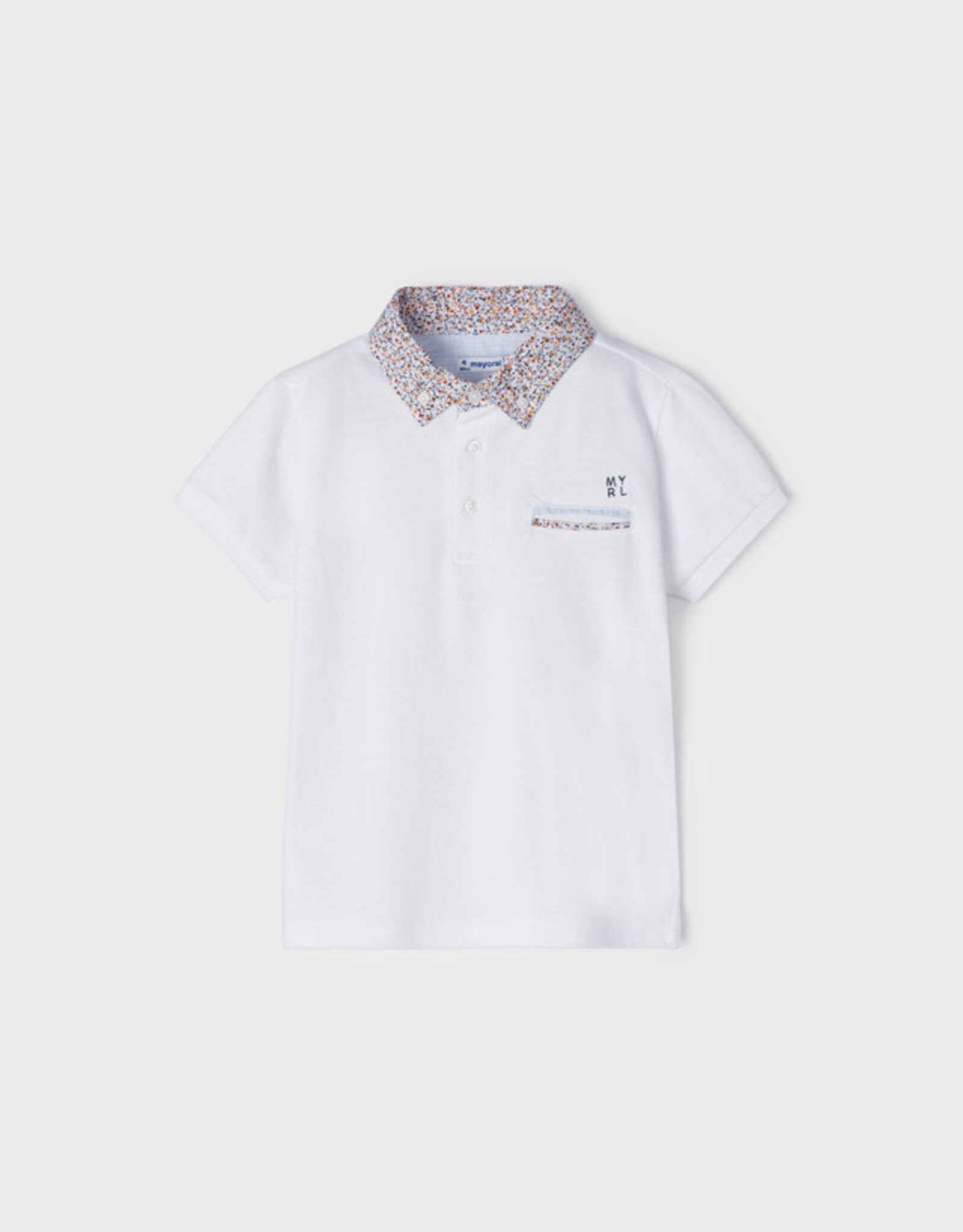 Mayoral White w/Floral Collar Polo