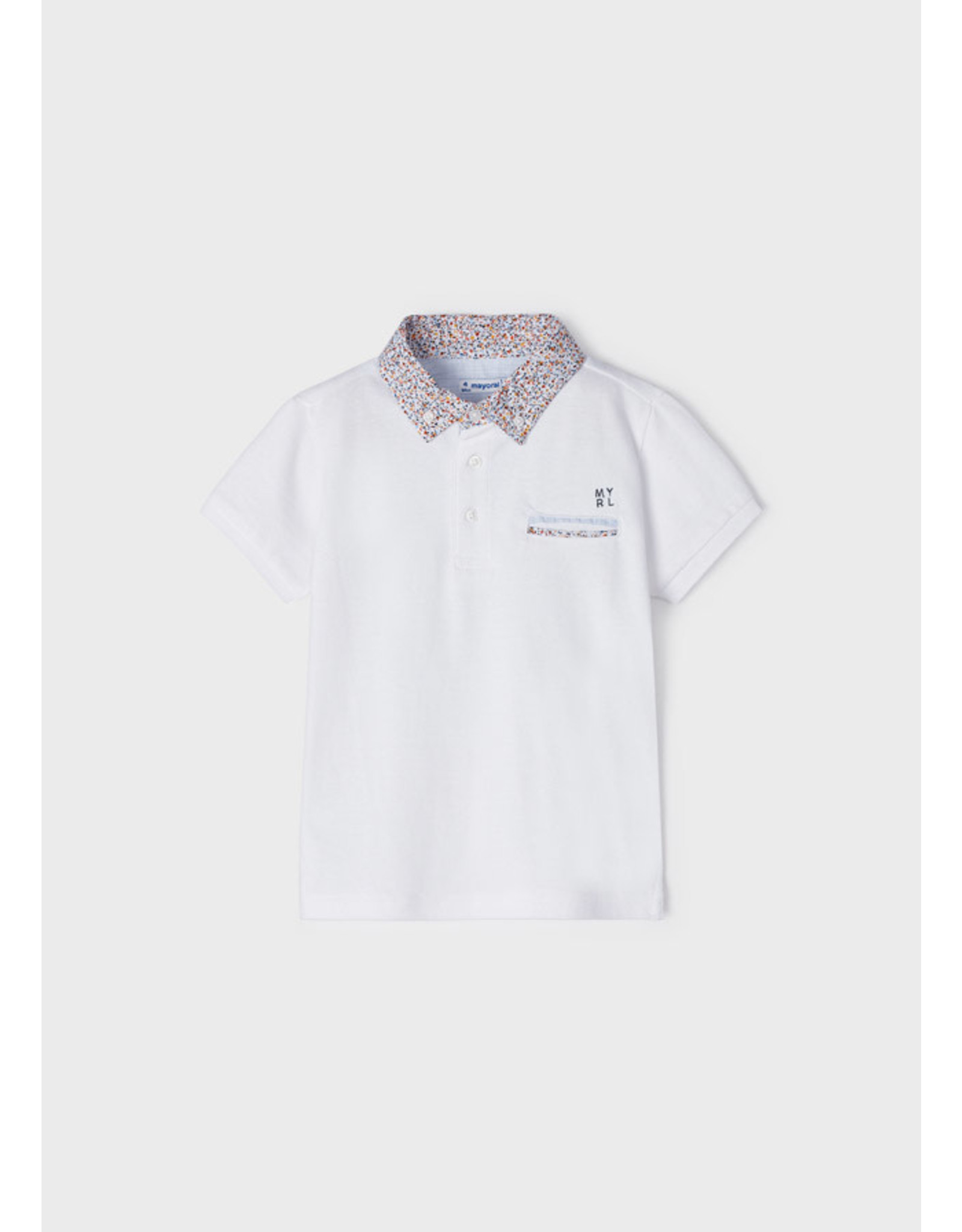 Mayoral White w/Floral Collar Polo