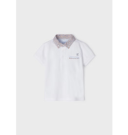 Mayoral White w/Floral Collar Polo
