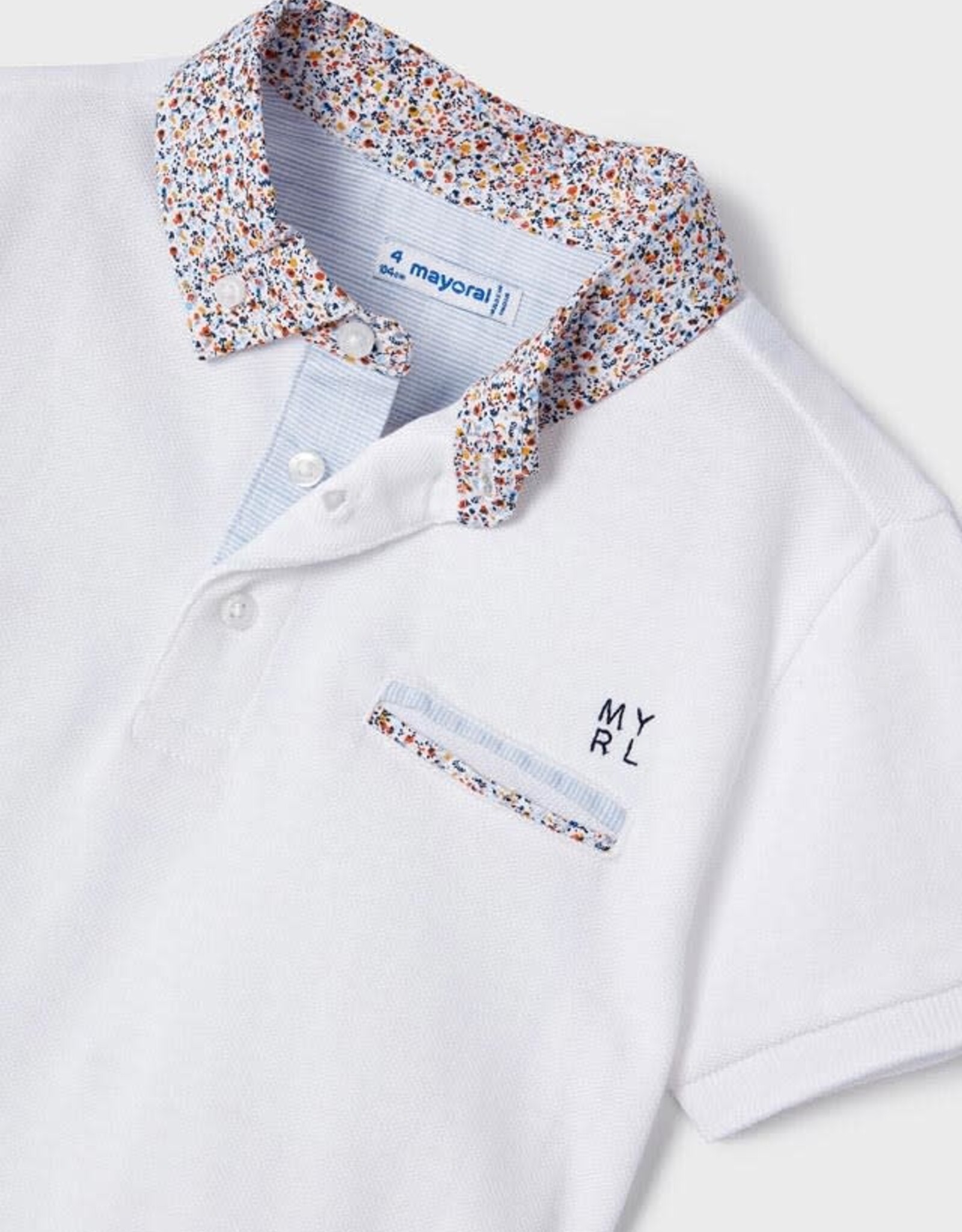 Mayoral White w/Floral Collar Polo