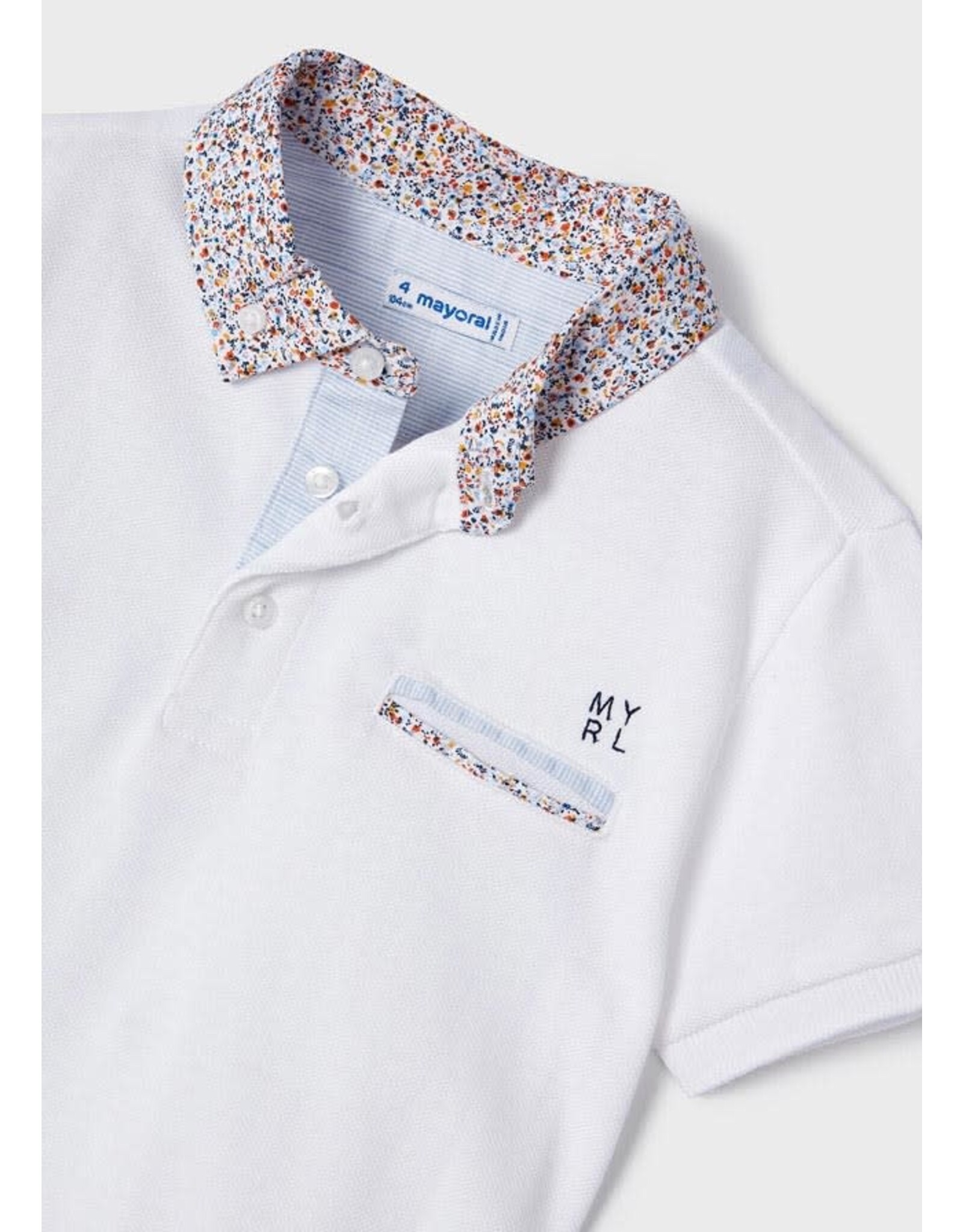 Mayoral White w/Floral Collar Polo